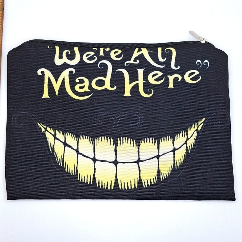 Cheshire cat WE are all mad here cosmetic bag